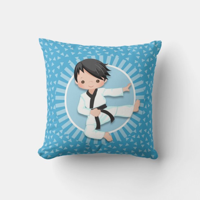 Black Hair Karate Boy Judo Martial Arts Cushion (Front)