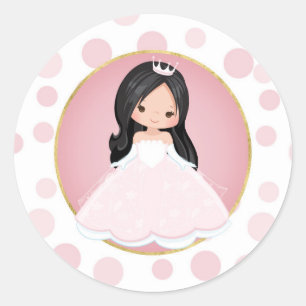 Black Hair Pink Princess Classic Round Sticker