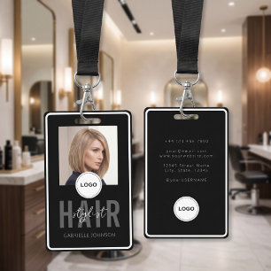 Black Hair Stylist Photo ID Badge Lanyard Slot
