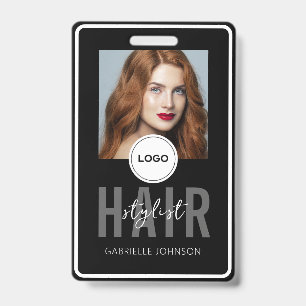 Black Hair Stylist Photo ID Badge Lanyard Slot 