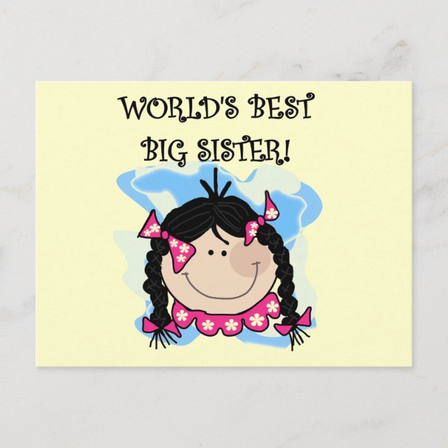 Black Hair World's Best Big Sister Tshirts Postcard (Front)