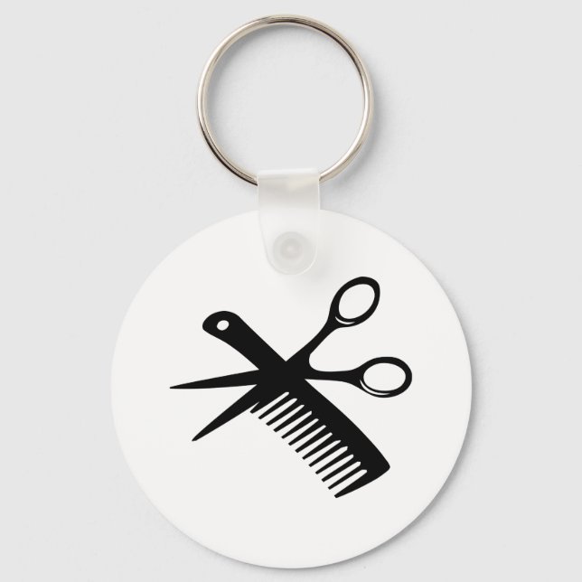 black hairdresser comb scissors key ring (Front)