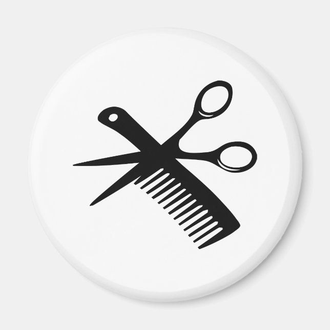 black hairdresser comb scissors magnet (Front)