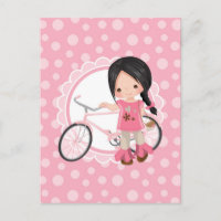 Black Haired Bicycle Girl - Pink White