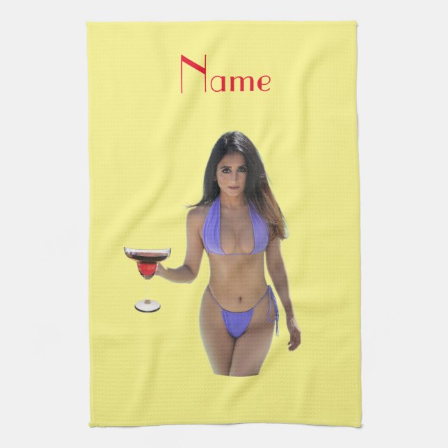 Black-haired Bikini Beauty Thunder_Cove  Tea Towel (Vertical)