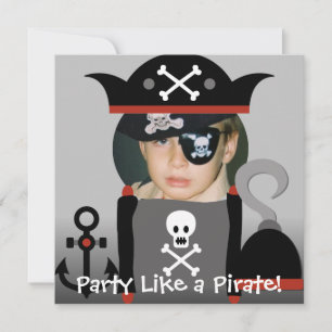 Black Haired Boy Party Like a Pirate Invites