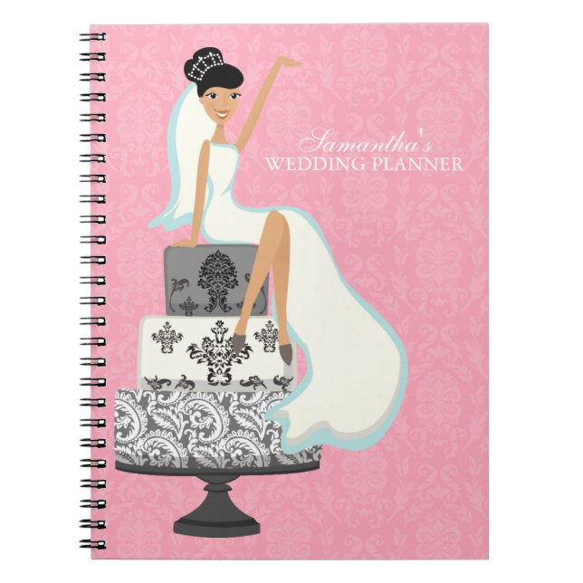 Black Haired Bride on Wedding Cake {pink} Notebook (Front)