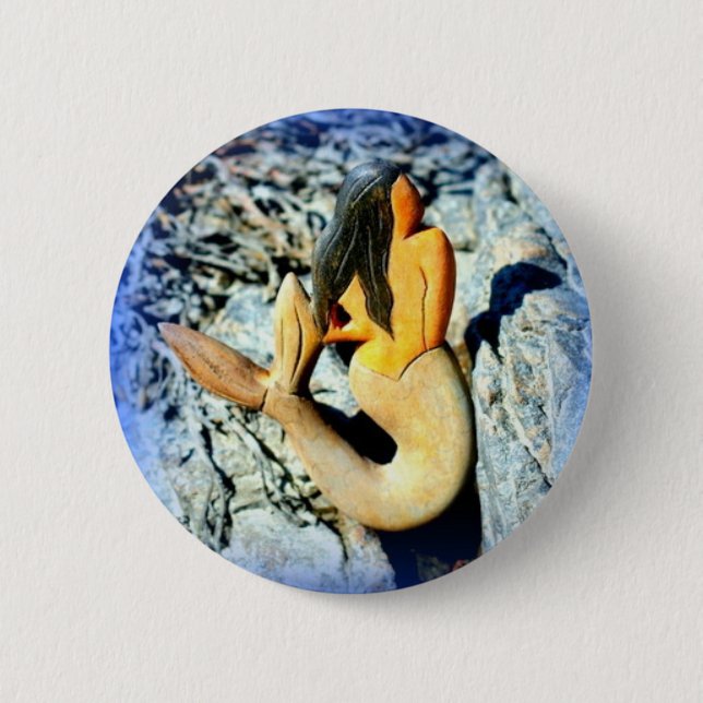 black-haired mermaid 6 cm round badge (Front)