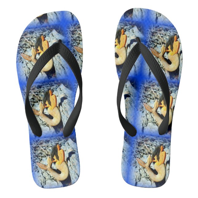 black-haired  mermaid beauties blue jandals (Footbed)