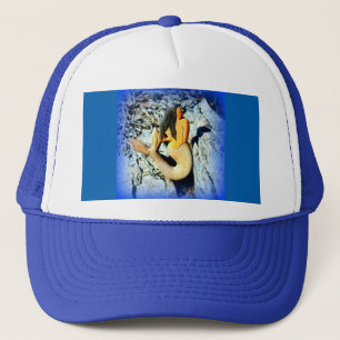 black-haired mermaid blue trucker hat