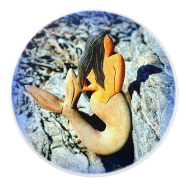 black-haired mermaid ceramic knob (Front)