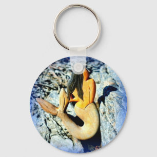 black-haired mermaid key ring