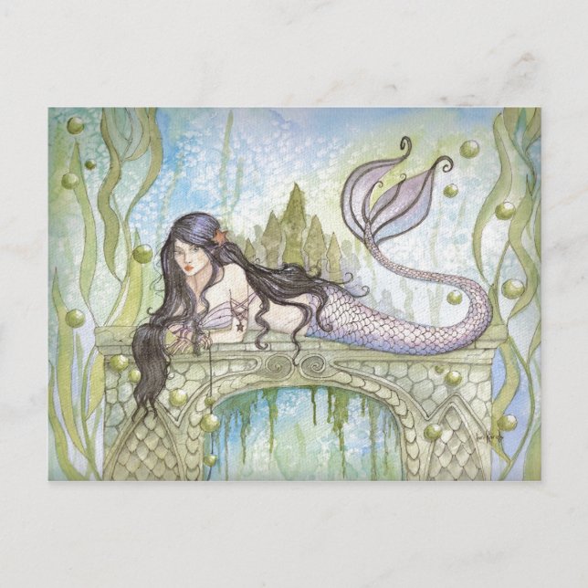 BLACK HAIRED MERMAID POSTCARD (Front)