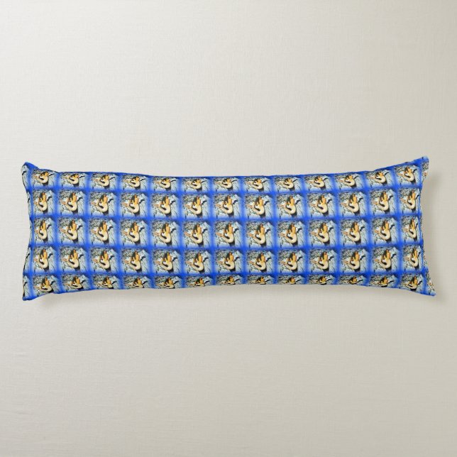 black-haired mermaids blue body cushion (Back)