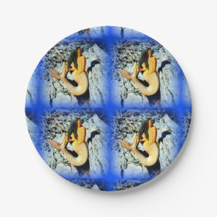 black-haired mermaids blue paper plate