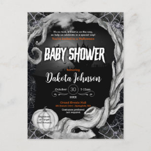 Black Halloween Baby Shower Invitation w/ Registry Postcard