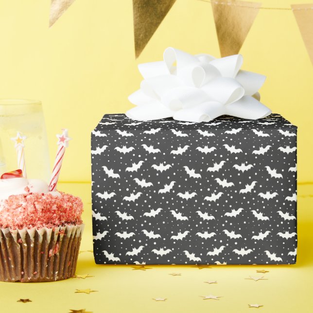 Black halloween bat pattern wrapping paper (Birthday Party)