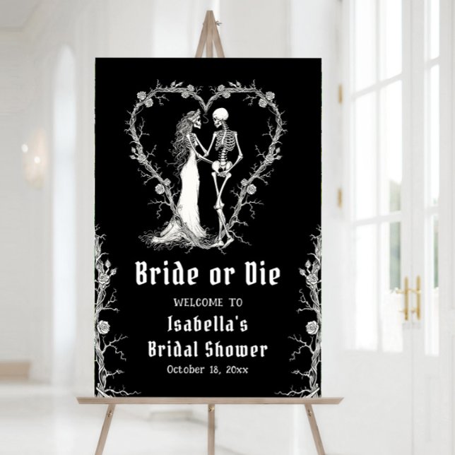 Black Halloween Bride or Die Bridal Shower Welcome Poster (Creator Uploaded)