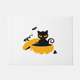 Black Halloween cat and Halloween pumpkin Doormat
