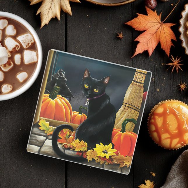 Black Halloween Cat Glass Coaster (Creator Uploaded)