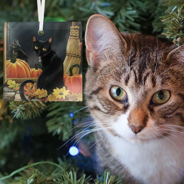 Black Halloween Cat Glass Tree Decoration (Creator Uploaded)