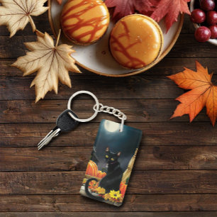 Black Halloween Cat Key Ring