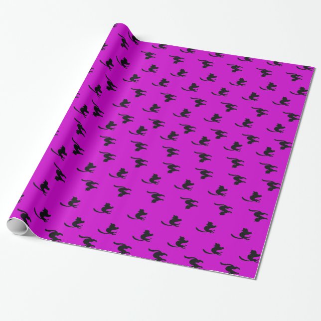 Black Halloween Cat on Purple Wrapping Paper (Unrolled)