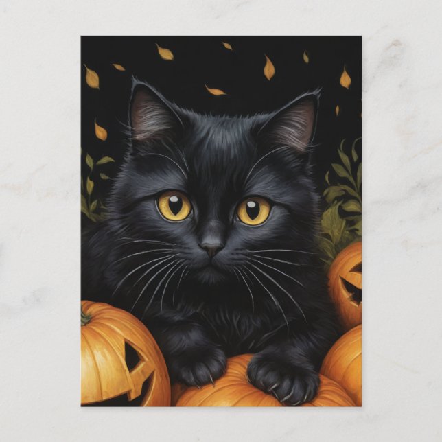 Black Halloween Cat Postcard (Front)