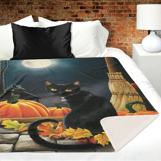 Black Halloween Cat Sherpa Blanket (Creator Uploaded)