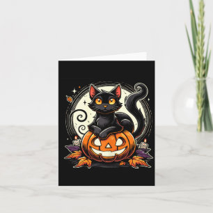 Black Halloween Cat Shirt For Women Retro Fall Card
