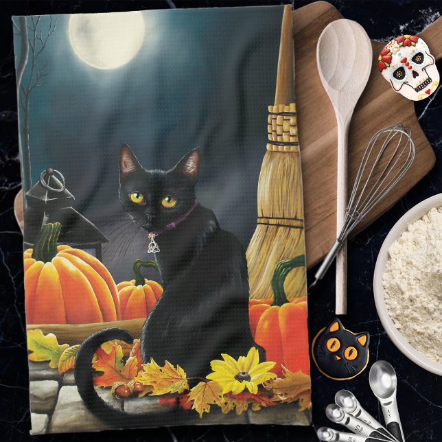 Black Halloween Cat Tea Towel (Creator Uploaded)