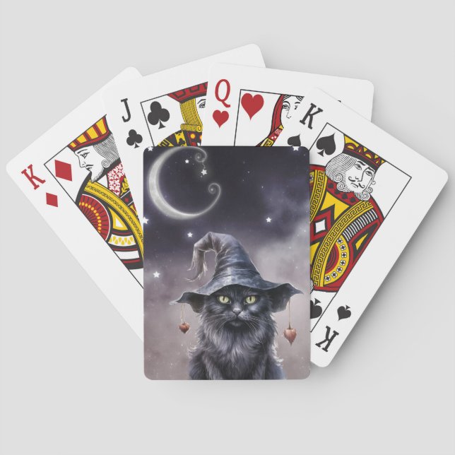 Black Halloween Cat Wearing a Witch Hat  Playing Cards (Back)
