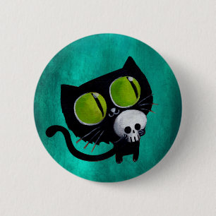 Black Halloween Cat with Skull 6 Cm Round Badge