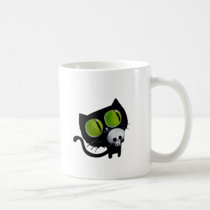 Black Halloween Cat with Skull Coffee Mug