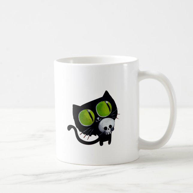 Black Halloween Cat with Skull Coffee Mug (Right)