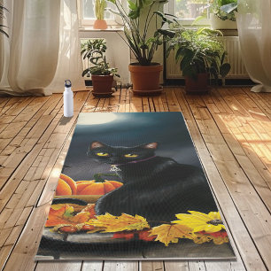 Black Halloween Cat Yoga Mat