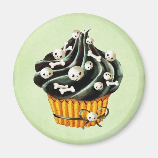 Black Halloween Cupcake with tiny skulls Magnet (Front)