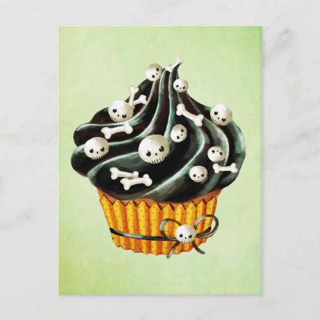 Black Halloween Cupcake with tiny skulls Postcard (Front)