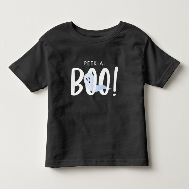 Black Halloween Cute Ghost Peek-A-Boo! Toddler T-Shirt (Front)