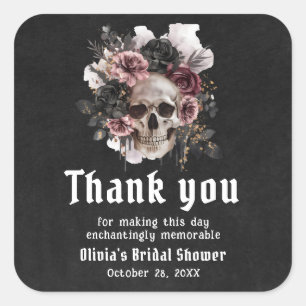 Black Halloween Floral Skull Bridal Shower Square Sticker