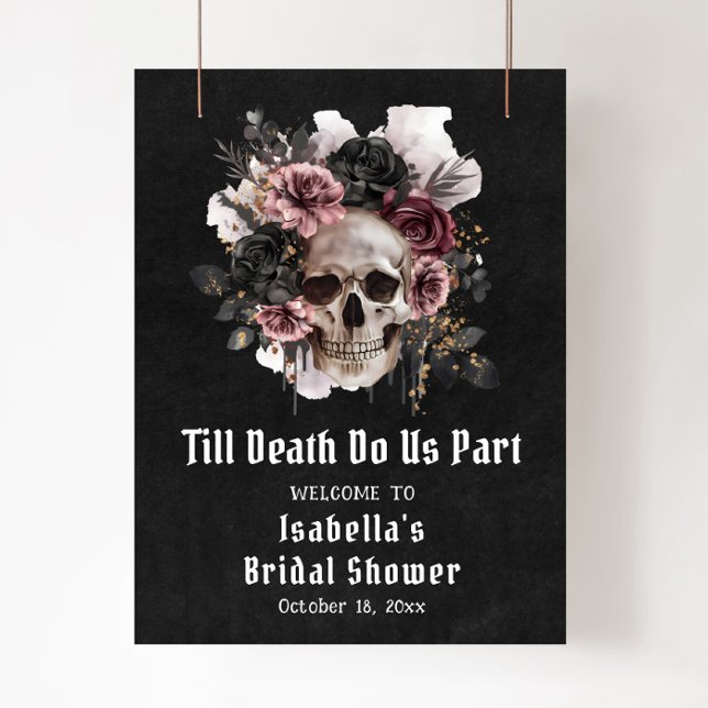 Black Halloween Floral Skull Bridal Shower Welcome Poster (Creator Uploaded)