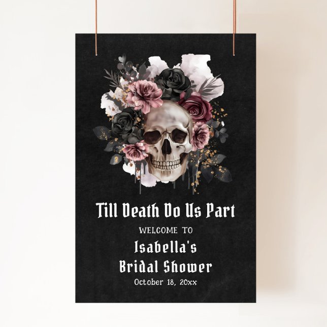 Black Halloween Floral Skull Bridal Shower Welcome Poster (Creator Uploaded)