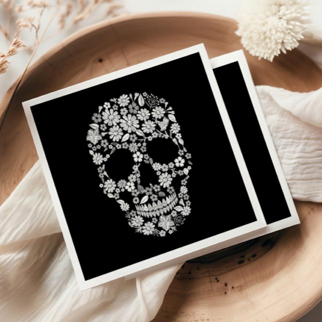 Black Halloween Flower Skull Napkin (Creator Uploaded)