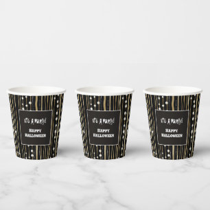 Black Halloween Gold White Pearls costume party Paper Cups