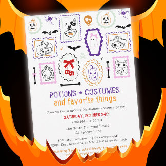 Black Halloween Kids Potion Costume Gift Swap Invitation
