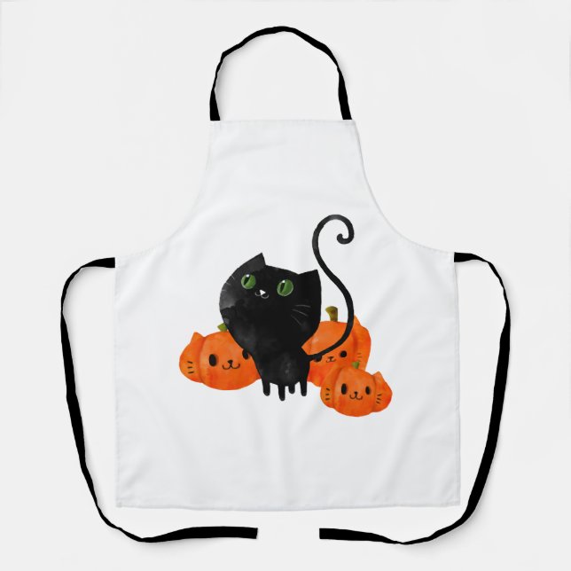 Black Halloween Kitty Cat Apron (Front)