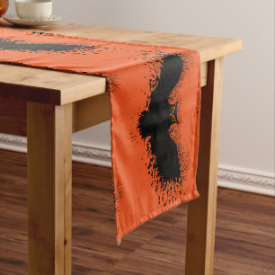 Black halloween Owl Over Orange Medium Table Runner
