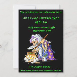Black Halloween Party Invitations With Witch