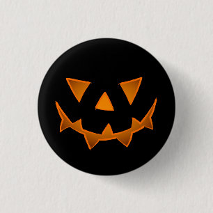 Black Halloween Pumpkin Face With Glowing Eyes 3 Cm Round Badge
