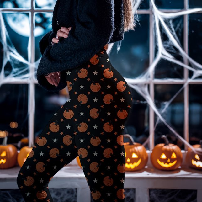 Black Halloween Pumpkins and Stars Leggings (Creator Uploaded)